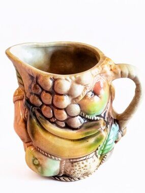 Vintage Ceramic Tilso Japan Majolica Creamer Pitcher Fruit Motif Elegant Table